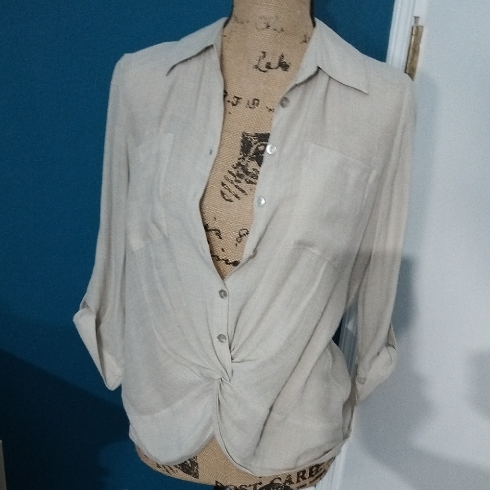 Bwear Cream Button-Down Shirt with Twist Front